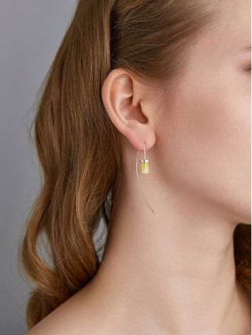 Designer Threader Earrings With Milky Colored Amber, image , picture 3