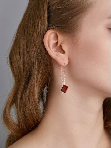 Designer Threader Earrings With Cognac Colored Amber, image , picture 3