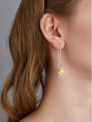 Stylish Threader Earrings With Milky Amber, image , picture 3