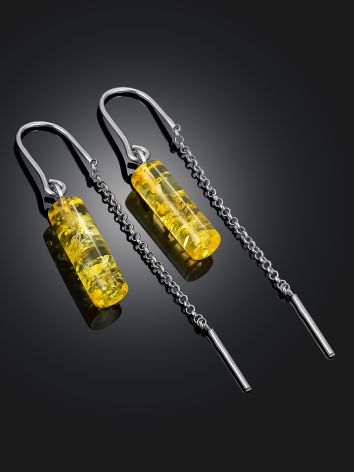 Classy Threader Earrings With Natural Amber, image , picture 2