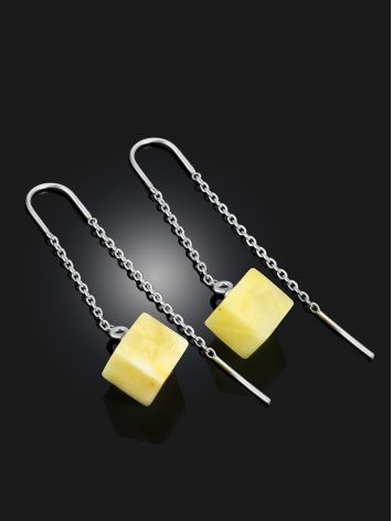 Stylish Threader Earrings With Milky Amber, image , picture 2