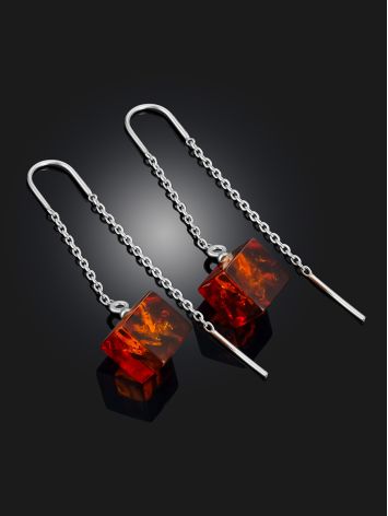 Designer Threader Earrings With Cognac Colored Amber, image , picture 2