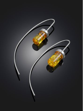 Geometric Design Hook Earrings With Lemon Amber, image , picture 2