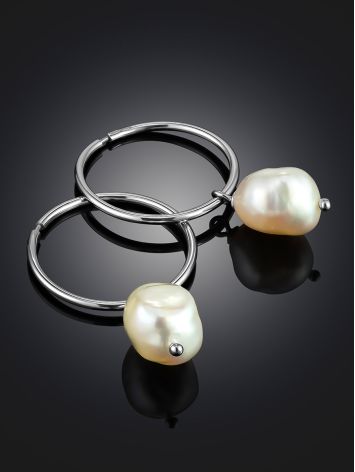 Trendy Hoop Earrings With Pearl The Oceania, image , picture 2