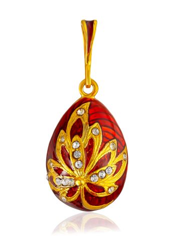 Leaf Motif Gilded Egg Pendant With Red Enamel And Crystals The Romanov, image 