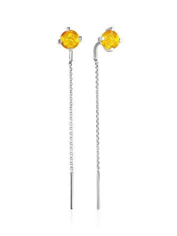 Elegant Threader Earrings With Luminous Amber, image 