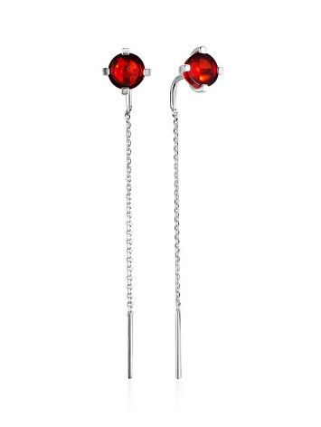 Classy Threader Earrings With Red Amber, image 