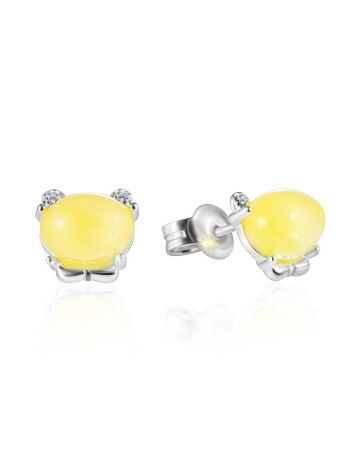 Cute Teddy Bear Amber Earrings, image 