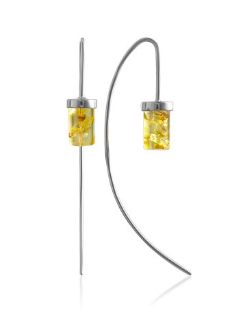 Geometric Design Hook Earrings With Lemon Amber, image 