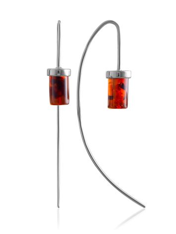 Stylish Threader Earrings With Amber Elements, image 