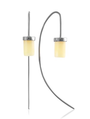 Designer Threader Earrings With Milky Colored Amber, image 