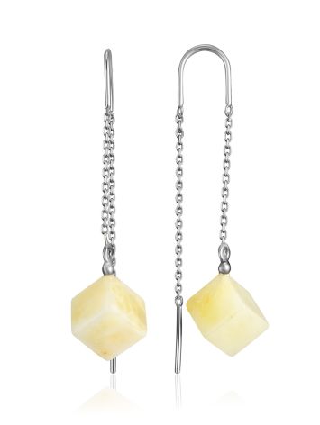 Stylish Threader Earrings With Milky Amber, image 