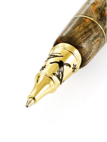 Handcrafted "Slalom" ballpoint pen featuring wood and natural amber., image , picture 3