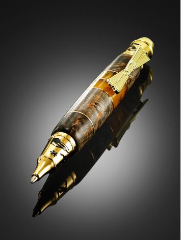Handcrafted "Slalom" ballpoint pen featuring wood and natural amber., image , picture 2