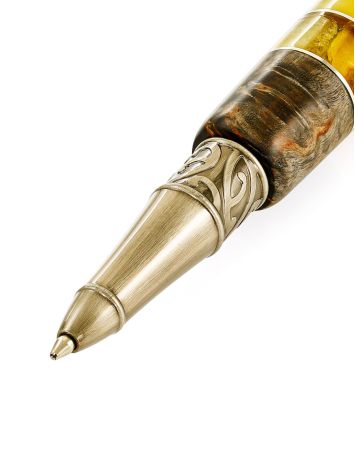 Exquisite "Knight" themed pen crafted with a wood and amber casing, image , picture 3