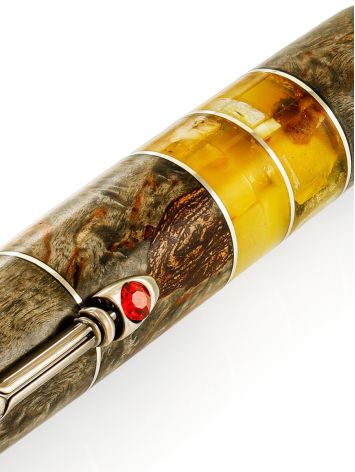 Exquisite "Knight" themed pen crafted with a wood and amber casing, image , picture 4