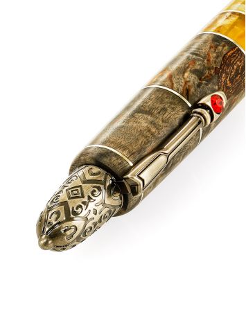 Exquisite "Knight" themed pen crafted with a wood and amber casing, image , picture 6