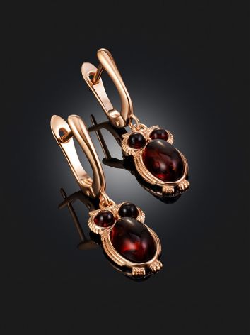 Stylish Amber Owl Motif Earrings, image , picture 2