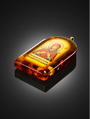 Подвеска-иконка «Богородица Семистрельная» в янтарной оправе, image , picture 3