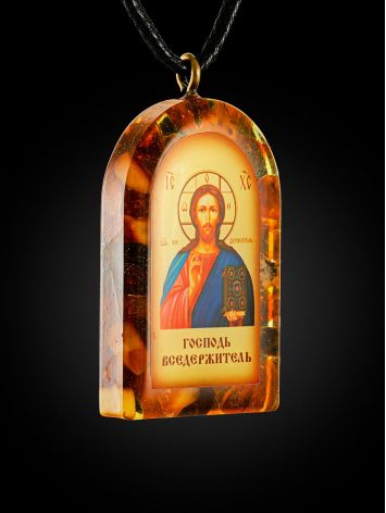 Подвеска-иконка «Спас» в янтарной оправе, image , picture 3