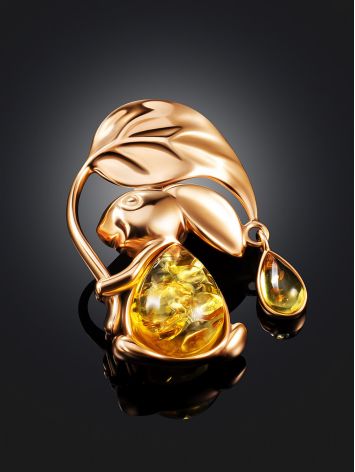 Cute Gilded Rabbit Brooch With Natural Amber, image , picture 2