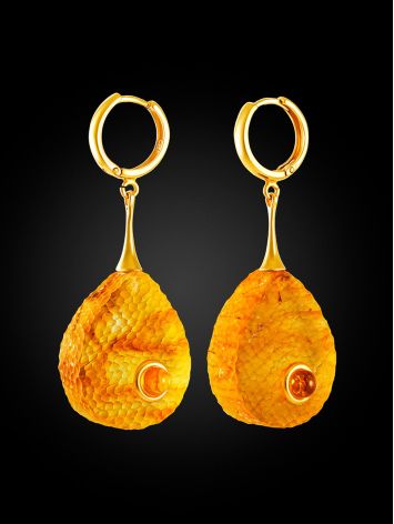 Textured Amber Drop Earrings, image , picture 4