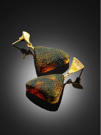 Triangle Earrings With Textured Amber, image , picture 2