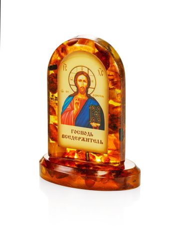 Икона «Спас Вседержитель» в литой оправе с янтарём, image , picture 3