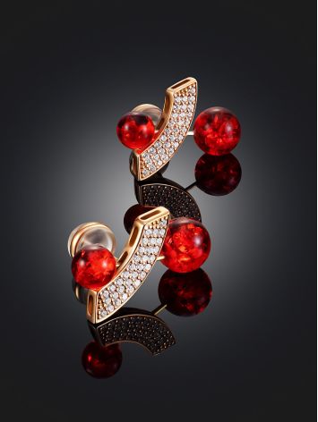 Designer Stud Earrings With Amber And Crystals, image , picture 2