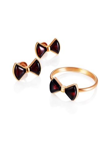 Tiny Bow Motif Amber Stud Earrings, image , picture 5