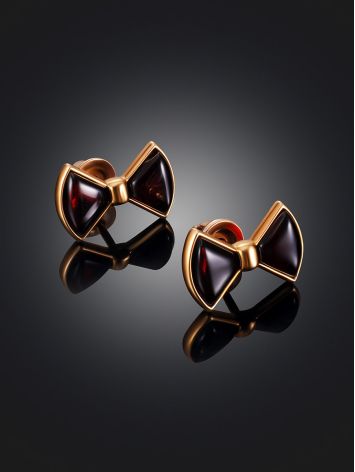 Tiny Bow Motif Amber Stud Earrings, image , picture 2
