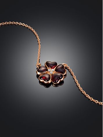 Floral Motif Chain Necklace With Amber, image , picture 2