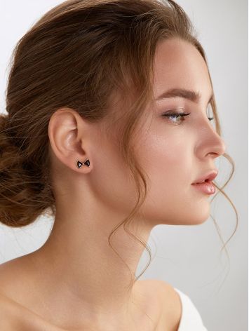 Tiny Bow Motif Amber Stud Earrings, image , picture 3