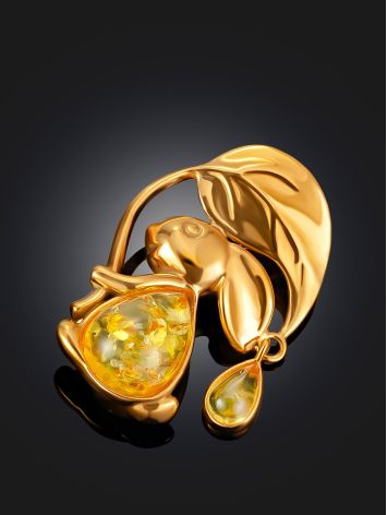 Cute Gilded Rabbit Brooch With Natural Amber, image , picture 5