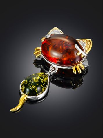 Amber Cat Brooch With Dangle, image , picture 2