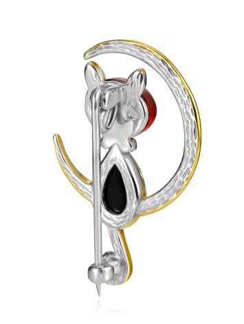Gilded Crescent Brooch With Tiny Kitten, image , picture 3
