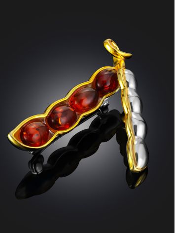 Glossy Amber Pea Pod Brooch, image , picture 2