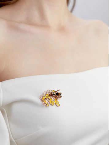 Designer Honeycomb Motif Amber Brooch, image , picture 3