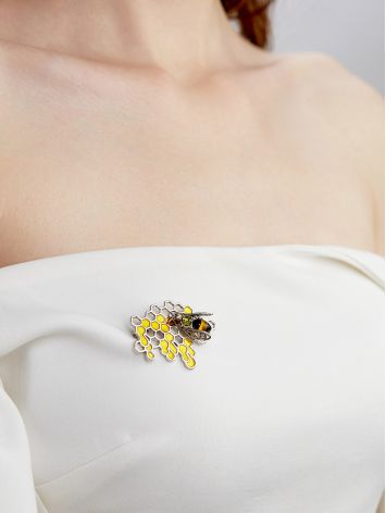 Honeycomb Motif Amber Brooch, image , picture 3