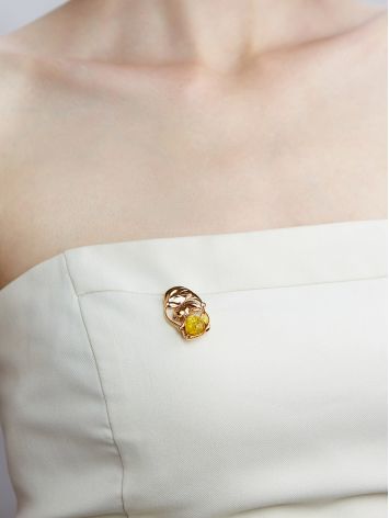 Cute Gilded Rabbit Brooch With Natural Amber, image , picture 3
