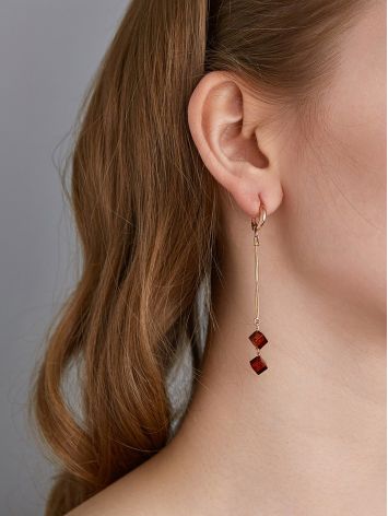 Gilded Chain Earrings With Natural Amber, image , picture 3