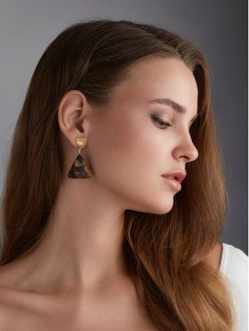 Triangle Earrings With Textured Amber, image , picture 4