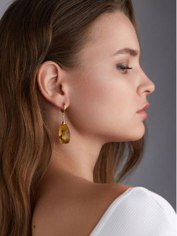 Textured Amber Drop Earrings, image , picture 5
