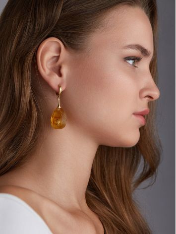Textured Amber Drop Earrings, image , picture 3
