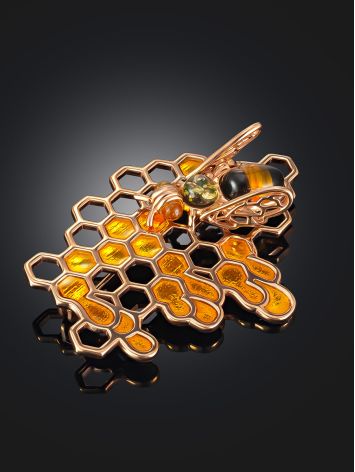 Designer Honeycomb Motif Amber Brooch, image , picture 2