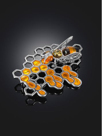 Honeycomb Motif Amber Brooch, image , picture 2