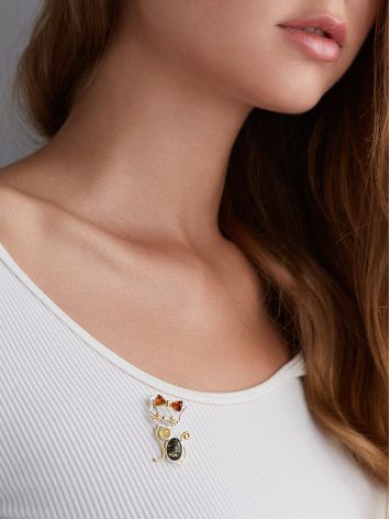 Очаровательная ажурная брошь «Киса» с разноцветным янтарём, image , picture 3