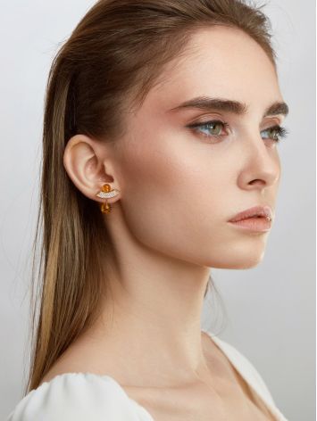 Fabulous Lemon-Colored Amber Stud Earrings With Crystals, image , picture 3