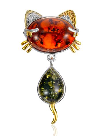 Amber Cat Brooch With Dangle, image 