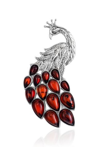Amber Peacock Brooch, image 